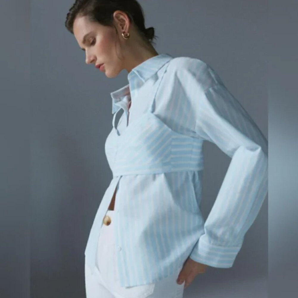 Mare Mare X Anthropologie Striped Button-down Bralette Shirt Set Small